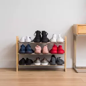 IRIS 3 Tier Extendable Pine Wood and Metal Shoe Rack Brown
