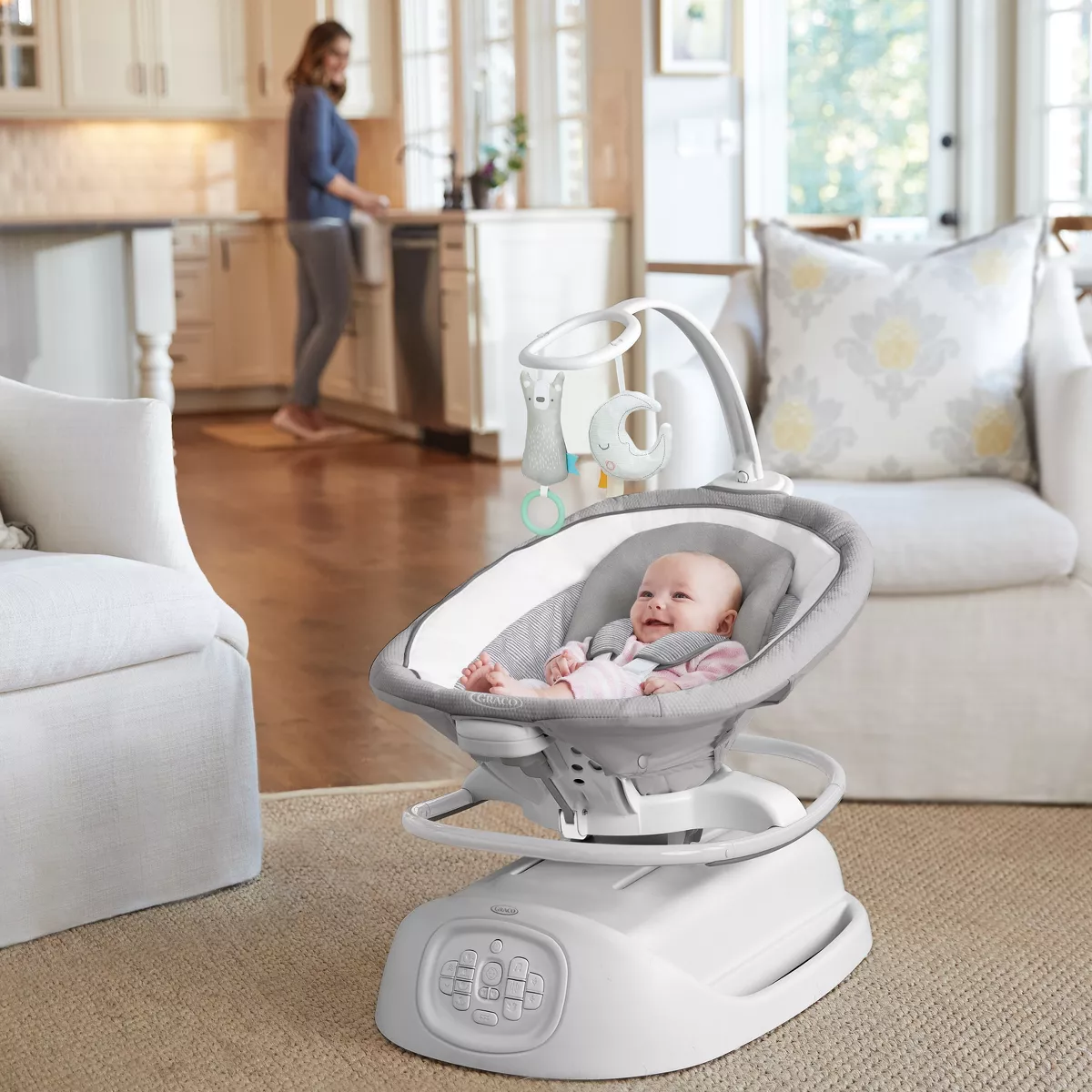 Graco Sense2Soothe Baby Swing with Cry Detection Technology in Sailor - White