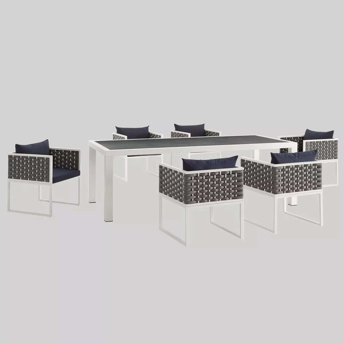 Stance 7pc Outdoor Patio Aluminum Dining Set - White/Navy - Modway