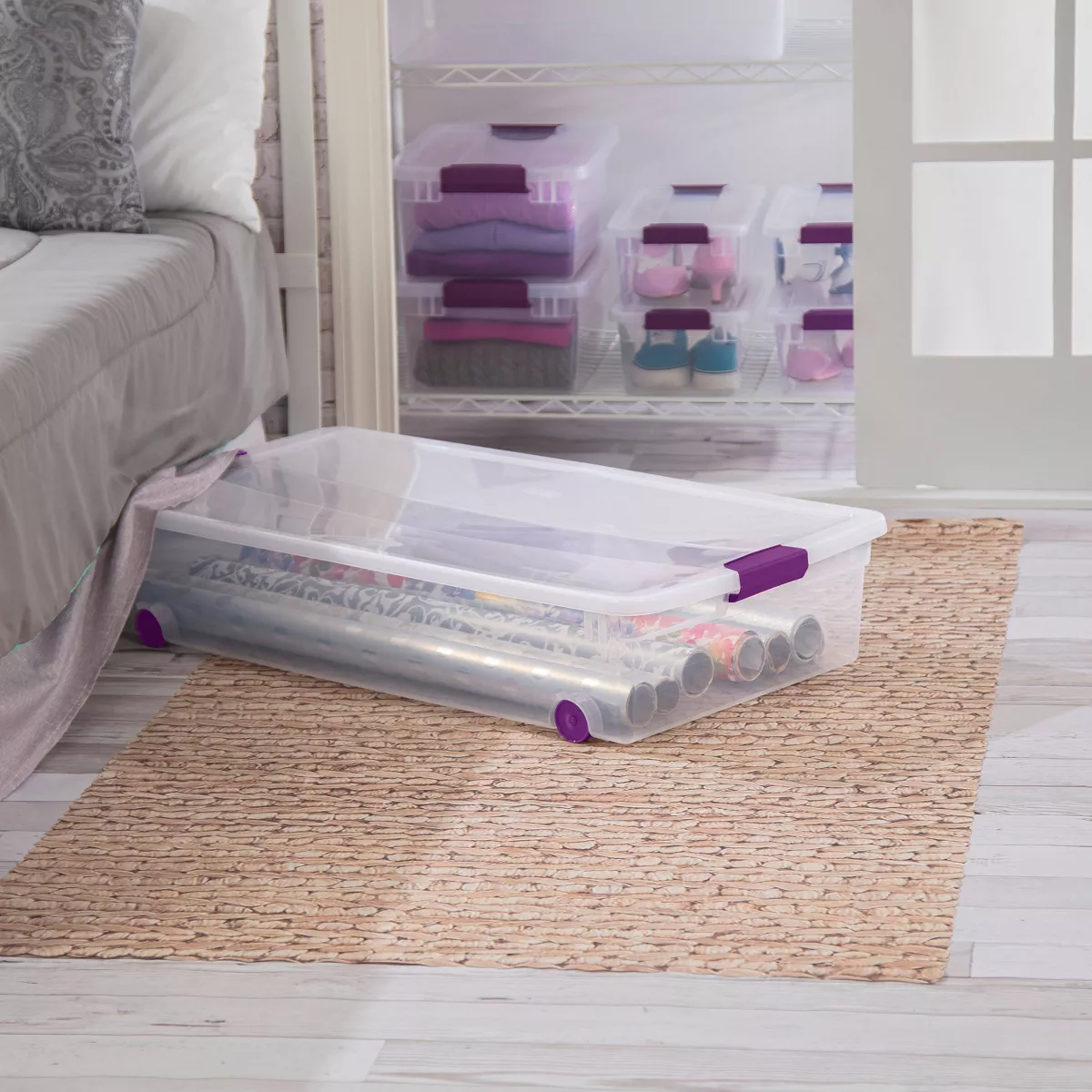 Sterilite 60qt Clear View Underbed Storage Bin with Latch Purple