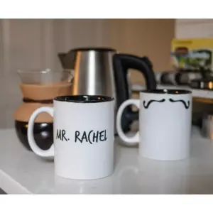 Robe Factory LLC Friends Mr. Rachel Whiskers and Mrs. Ross Moustache Double-Sided Mugs | Set of 2