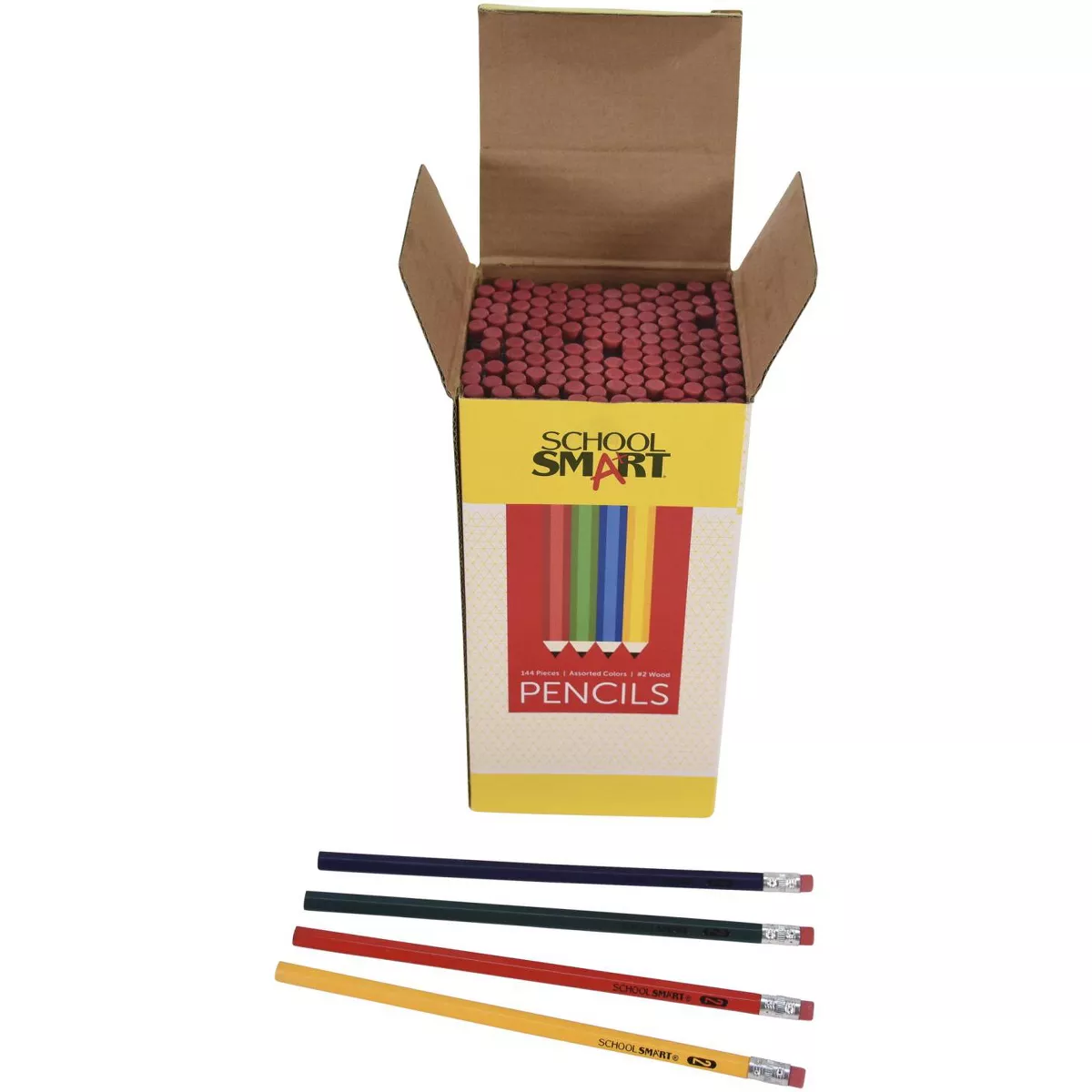 School Smart Traditional No 2 Pencils, Assorted Colors, pk of 144