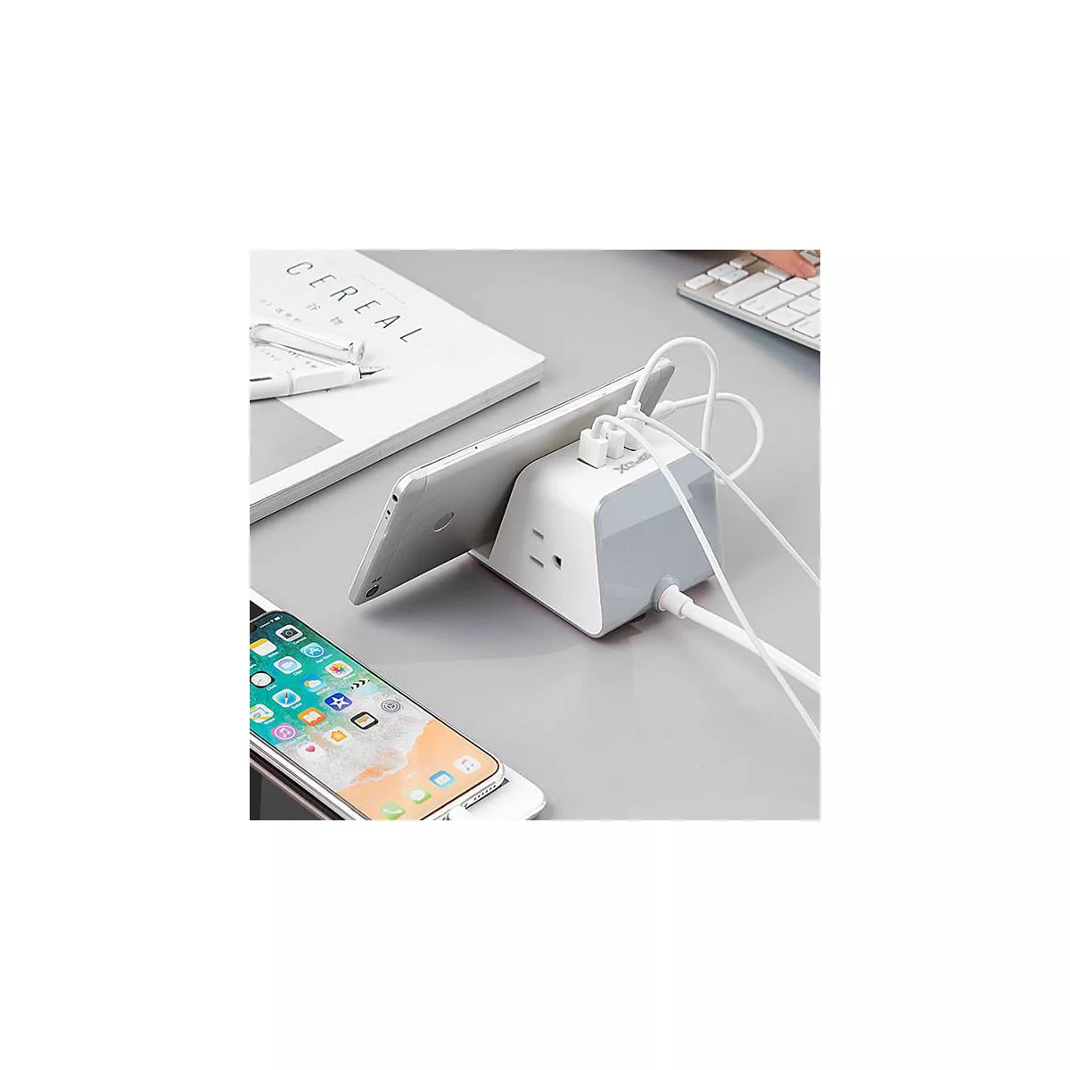 MyDesktop 29W Wireless Charging Stand with 3 USB Ports and 2 Power Outlets