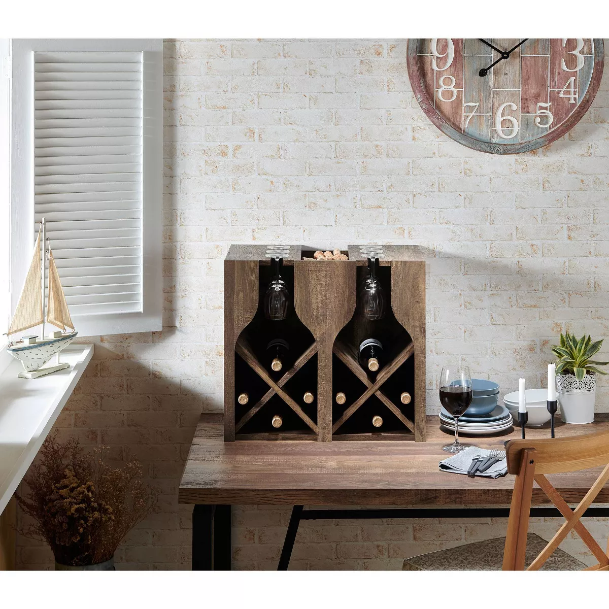 Ralswel Wall Mount Wine Rack Reclaimed Oak - miBasics