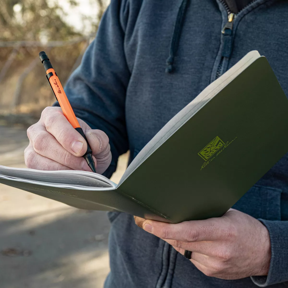 Green Stapled Notebook and Orange Mechanical Pencil Set - Rite in the Rain