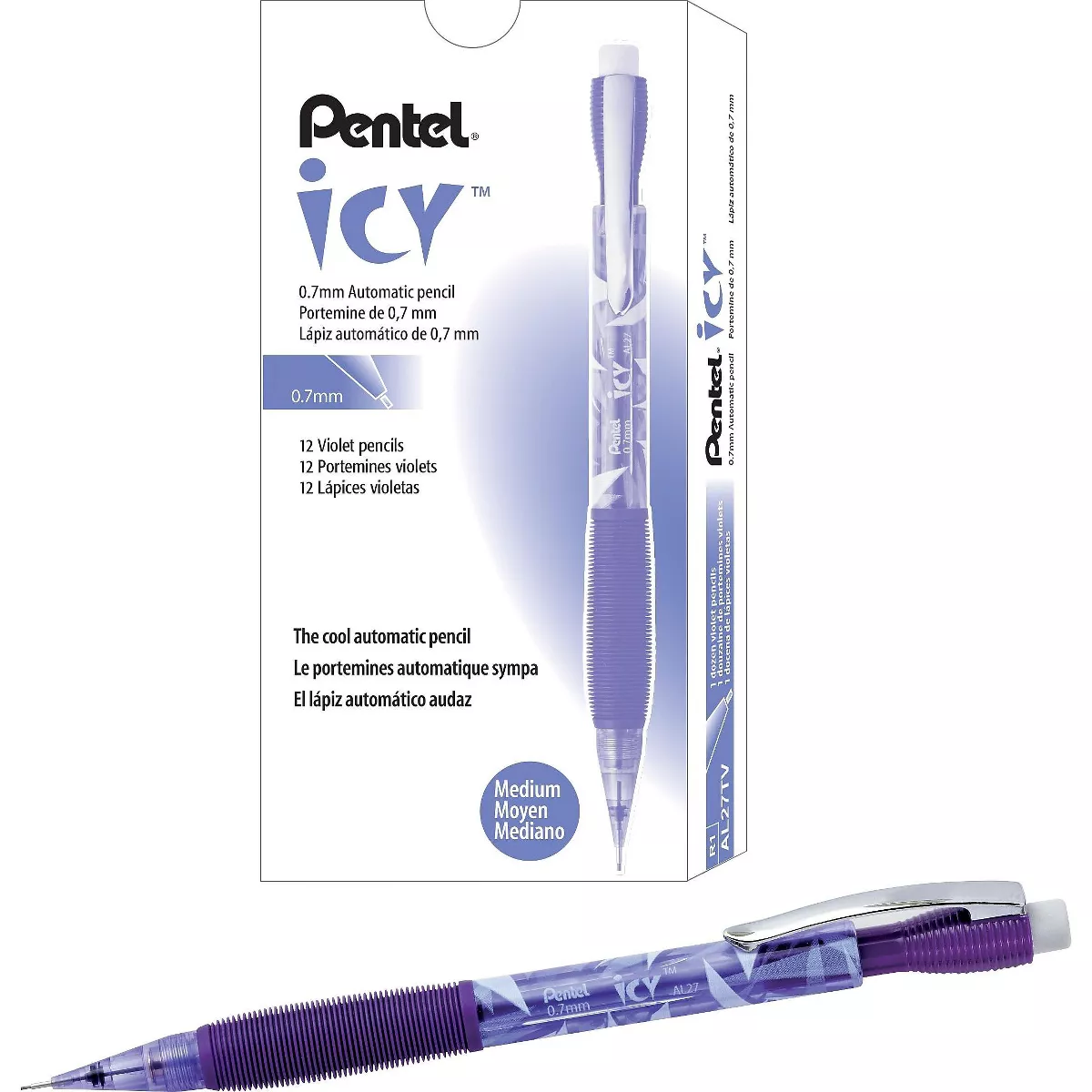 Pentel Icy Mechanical Pencil .7mm Trans Violet Dozen AL27TV