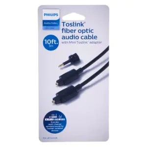 Philips 10' Toslink Digital Fiber Optic Cable with Mini Adapter - Black