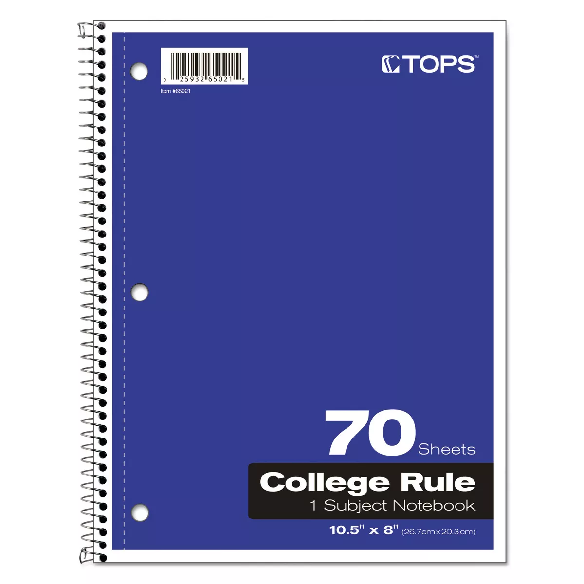 Tops Coil-Lock Wirebound Notebooks College/Medium 10 1/2 x 8 White 70 Sheets 65021
