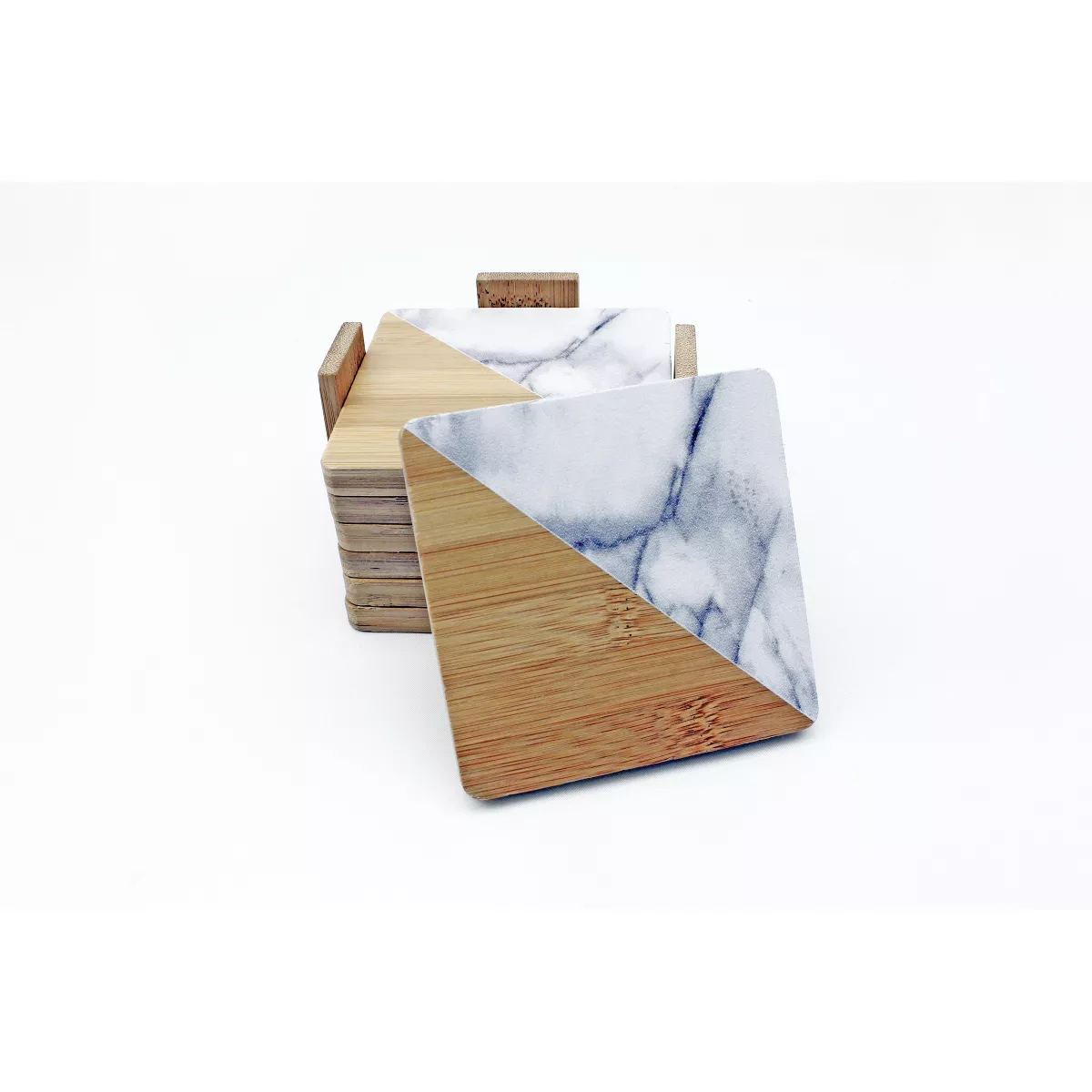 BergHOFF Bamboo Two-Tone 7Pc Bamboo Coaster Set, Square with Holder