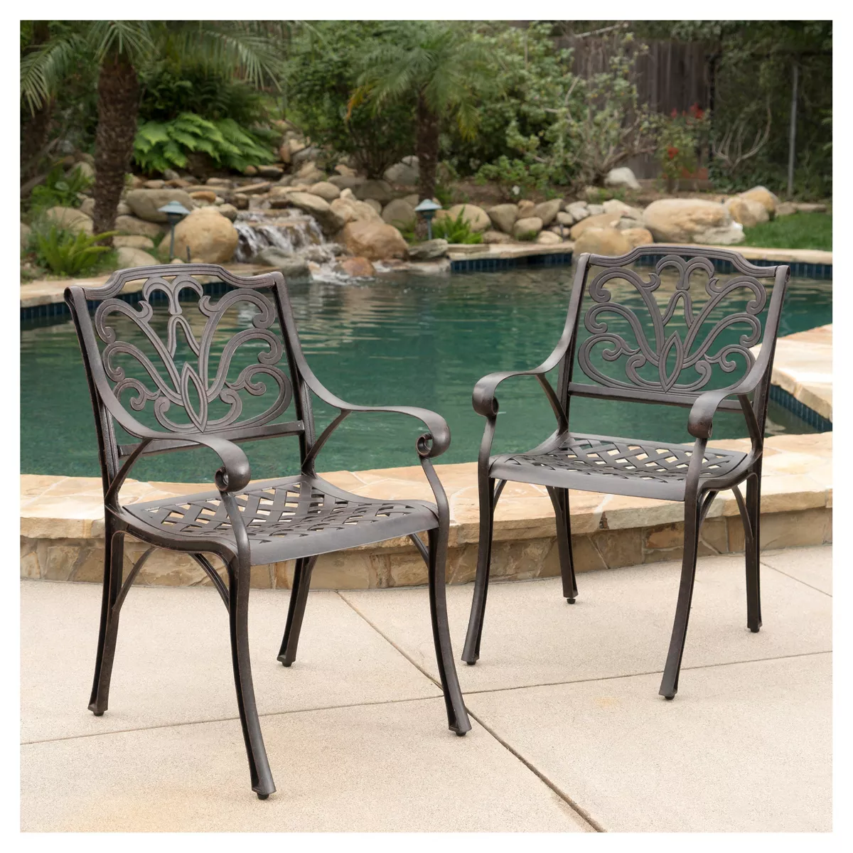 Alfresco Set of 2 Cast Aluminum Dining Chairs - Bronze - Christopher Knight Home