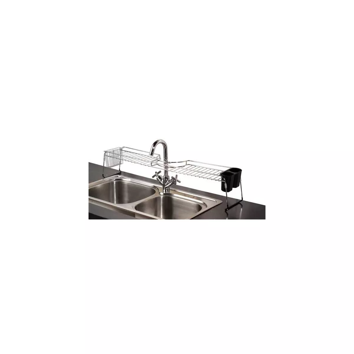 Home Basics Chrome Plated Steel Faucet Spacer Over the Sink Shelf with Cutlery Holder