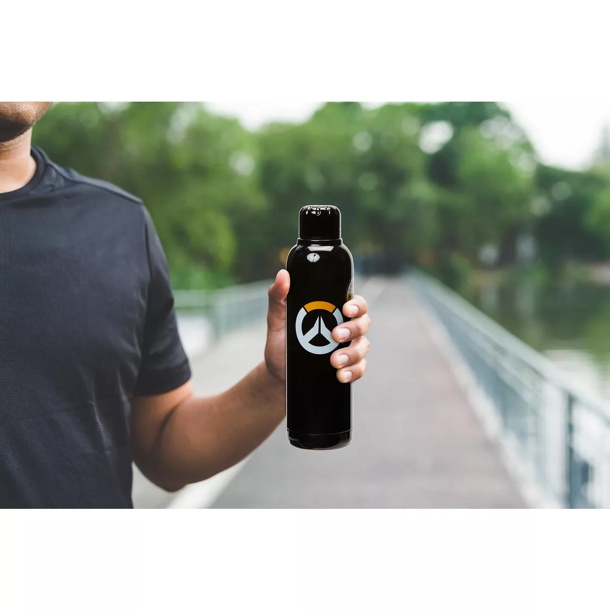 Just Funky Overwatch Logo Black Double Wall Stainless Steel Water Bottle | Holds 17 Ounces