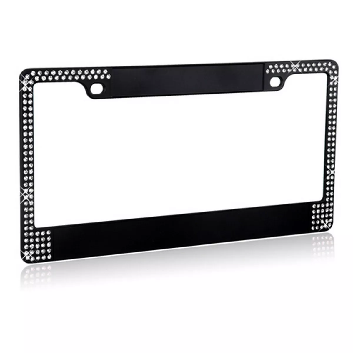MYBAT Customizable Black Metal License Plate Frames with Double Row Shining White Crystals