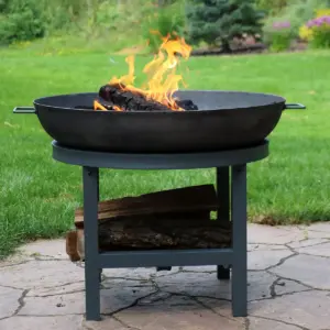 Sunnydaze Outdoor Camping or Backyard Cast Iron Round Fire Pit with Built-In Log Rack - 30