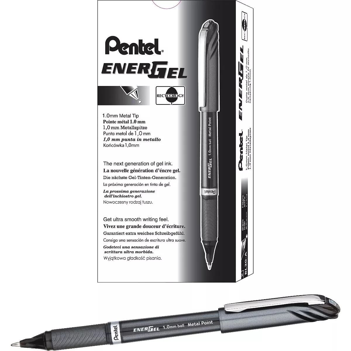 Pentel EnerGel NV Liquid Gel Pen 1mm Black Barrel Black Ink BL30A