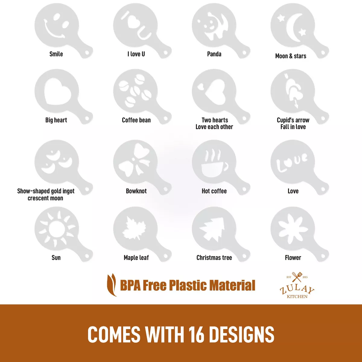 Stencils for Latte Art (16 Pack) with Various Designs to Style your Morning Coffee