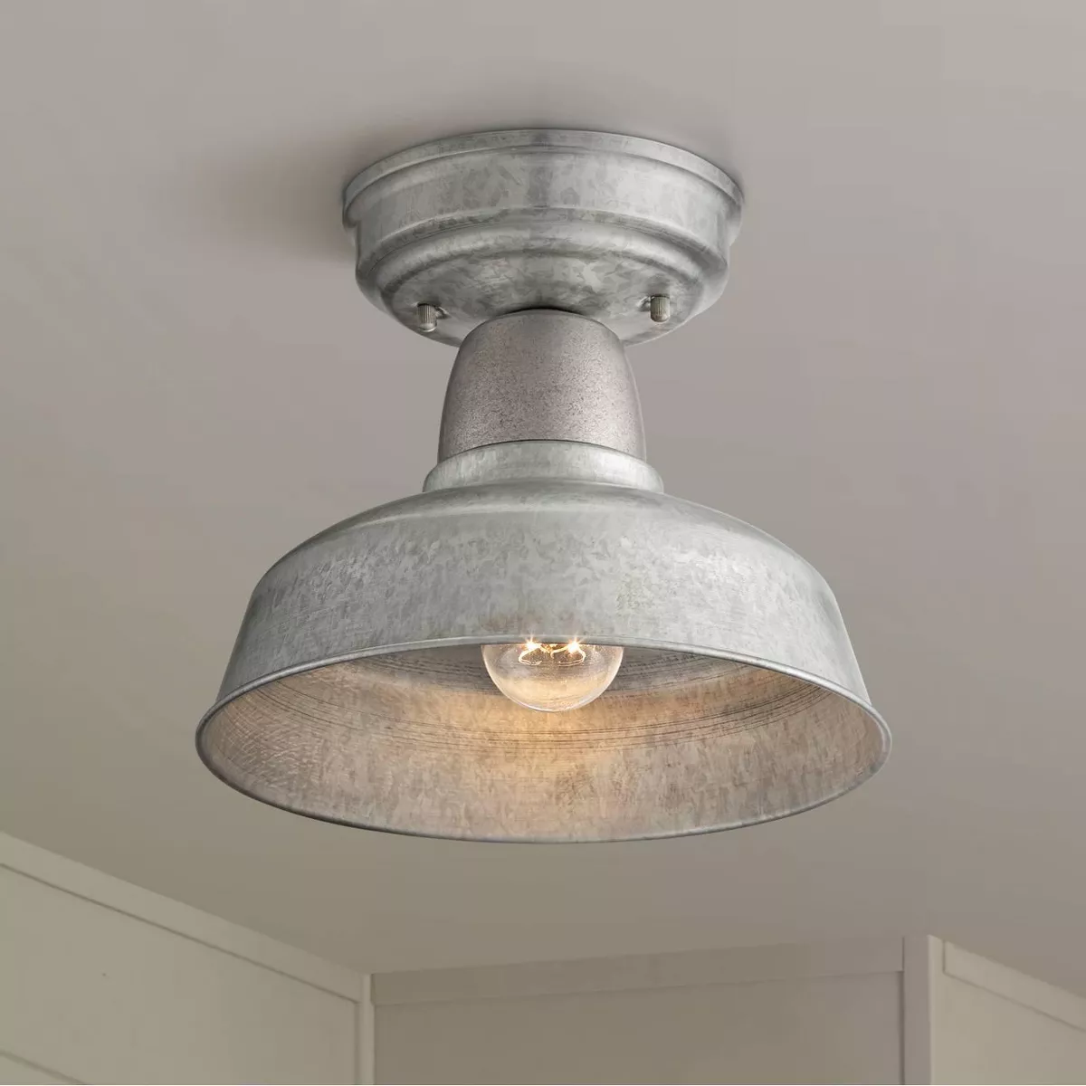 John Timberland Rustic Outdoor Ceiling Light Fixture Semi Flush Urban Barn Farmhouse Galvanized 10 1/4