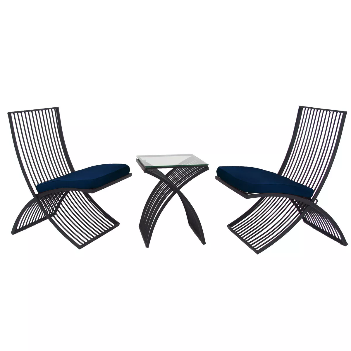 3pc Eclectic Metal Outdoor Seating Set - Black - Olivia & May