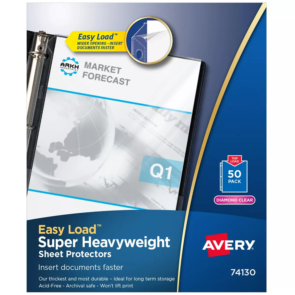 Avery Top-Load Poly Sheet Protector Super Heavy Gauge Letter Diamond Clear 50/Box 74130