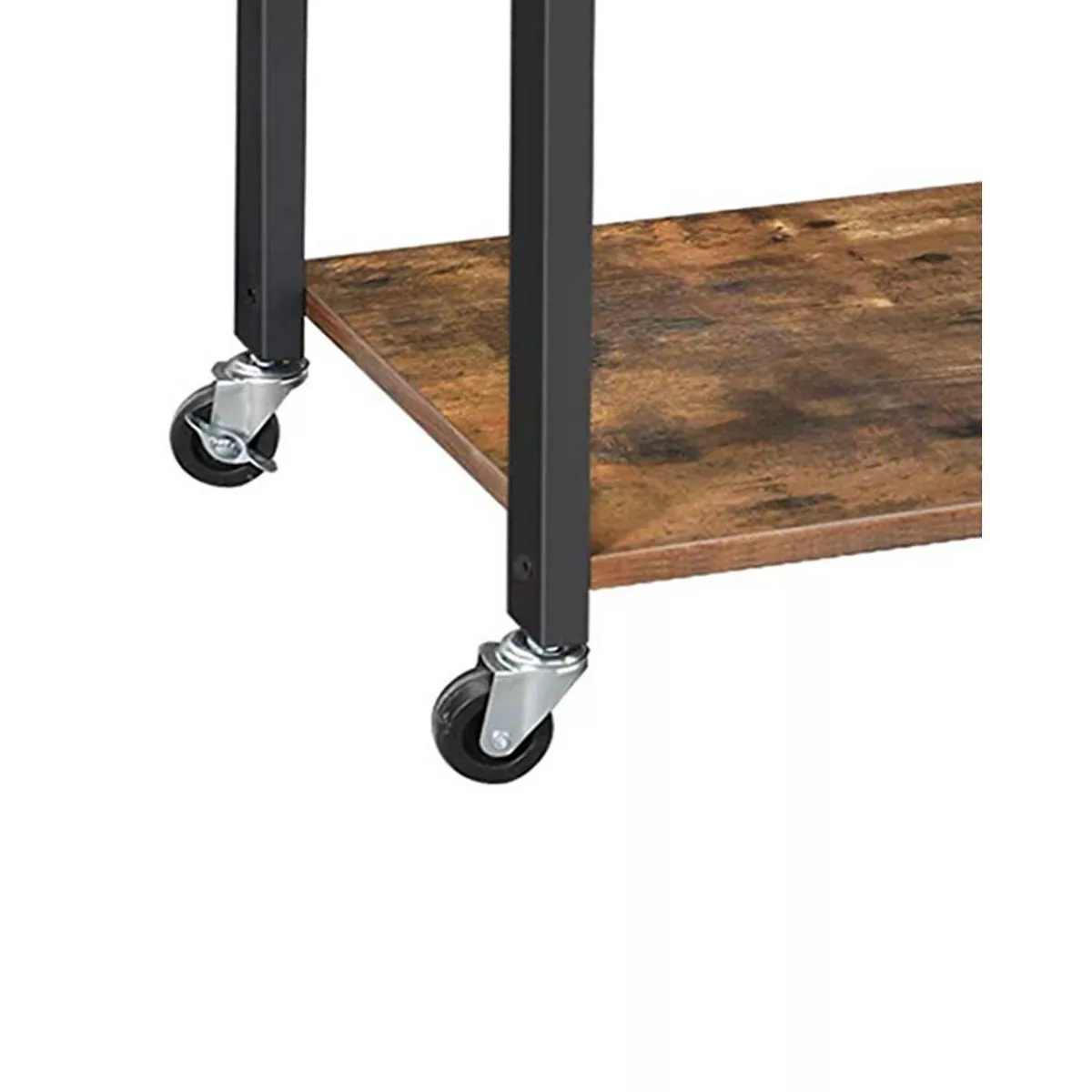 3 Tier Wood and Metal Kitchen Cart with Casters Brown/Black - Benzara