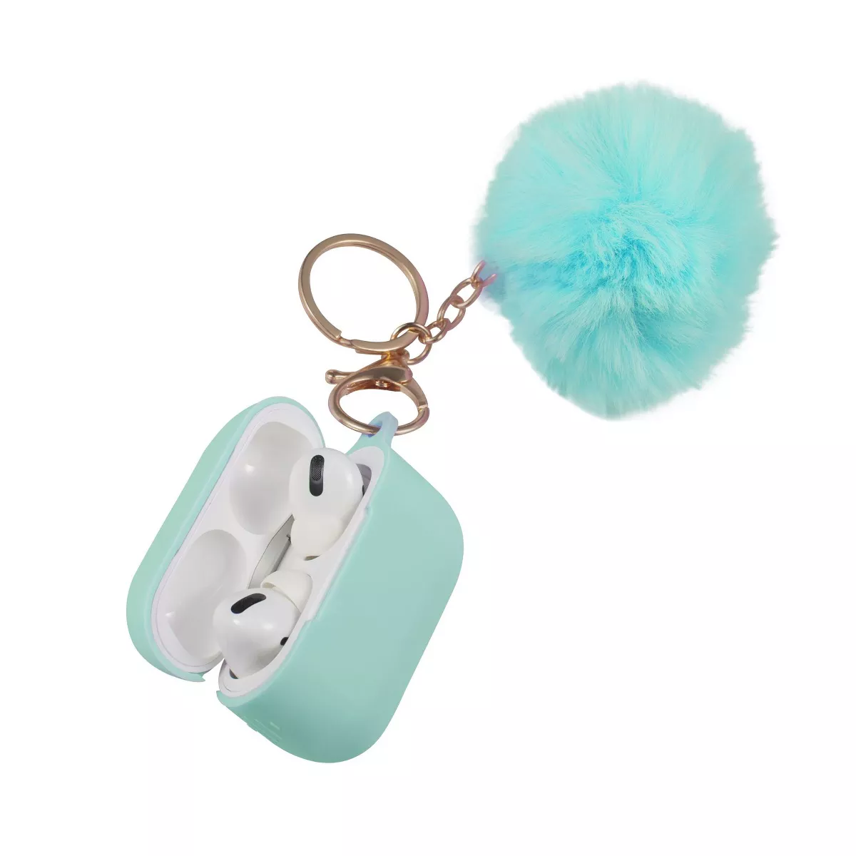 Insten Fluffy Pom Pom Case For Airpods Pro, Silicone Carry Case with Keychain & Anti-Lost Strap, Soft Touch Protective Skin Cover, Green