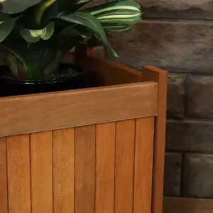 Sunnydaze Outside Meranti Wood Outdoor Planter Box with Teak Oil Finish for Garden, Porch and Patio - 16