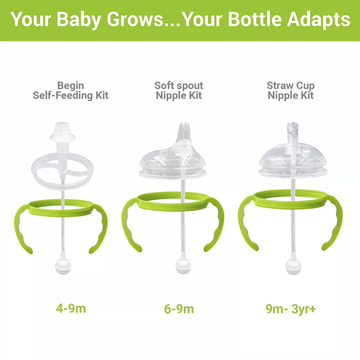 ANPEI Transitional Nipple Kit for Comotomo Bottles, Soft Sippy 6m+, Green