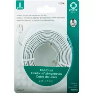 Power Gear Telephone Line Cord, 25ft - Black or White