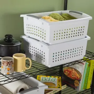 Sterilite Small White Stacking Basket with Titanium Accents (24 Pack) 16608006