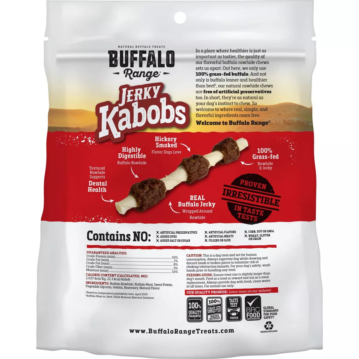 Buffalo Range Jerky Kabobs Hickory Smoked Flavor Rawhide Chew Dog Treats - 18ct