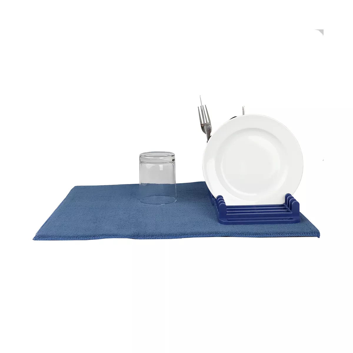 Michael Graves Design 3 Section Plastic Dish Drying Rack with Super Absorbent Microfiber Mat, Indigo