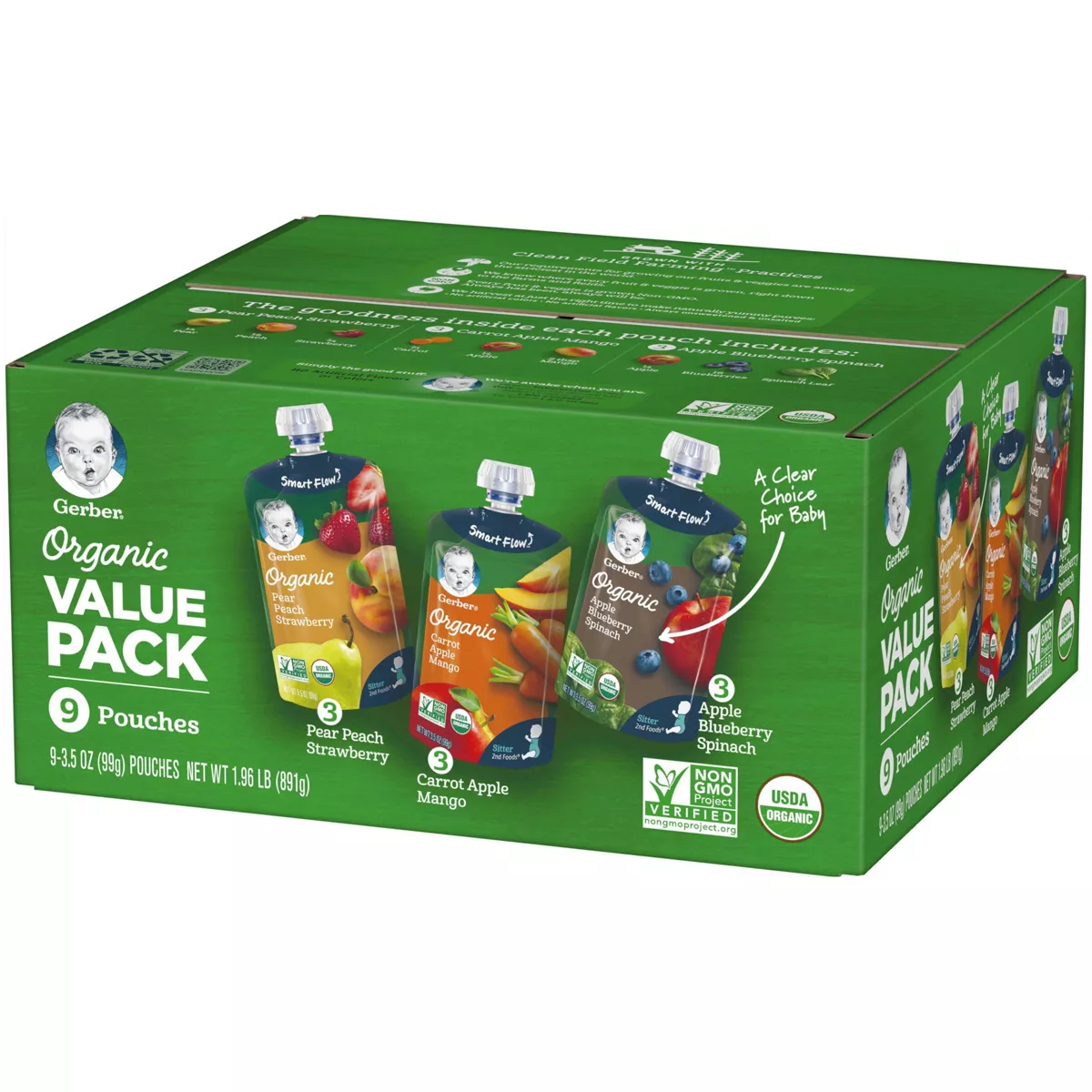 Gerber Organic 2nd Foods Fruit & Veggie Baby Food Value Pack - 9ct/3.5oz Each