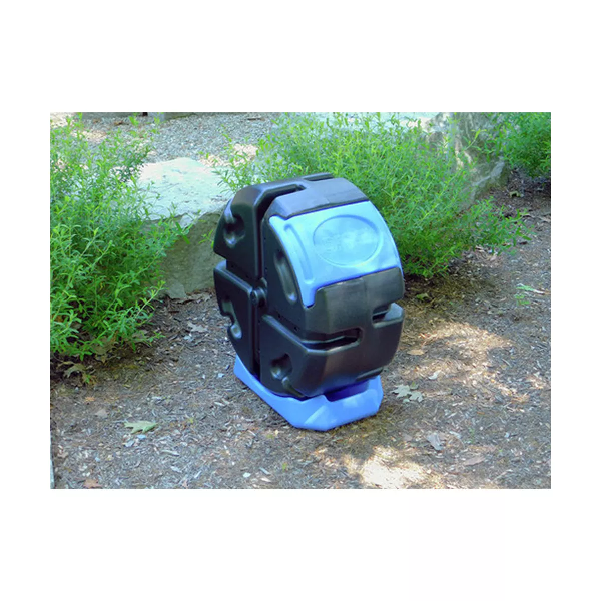 FCMP Outdoor Half Size 19 Gallon Plastic Rolling Composter Tumbler Bin, Blue