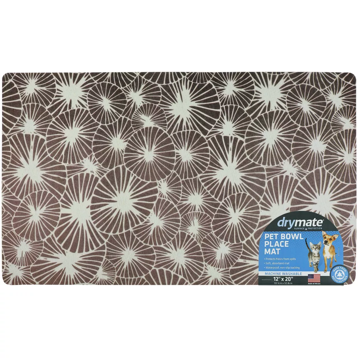 Drymate Dog and Cat Feeding Placemat - Flowers Gray