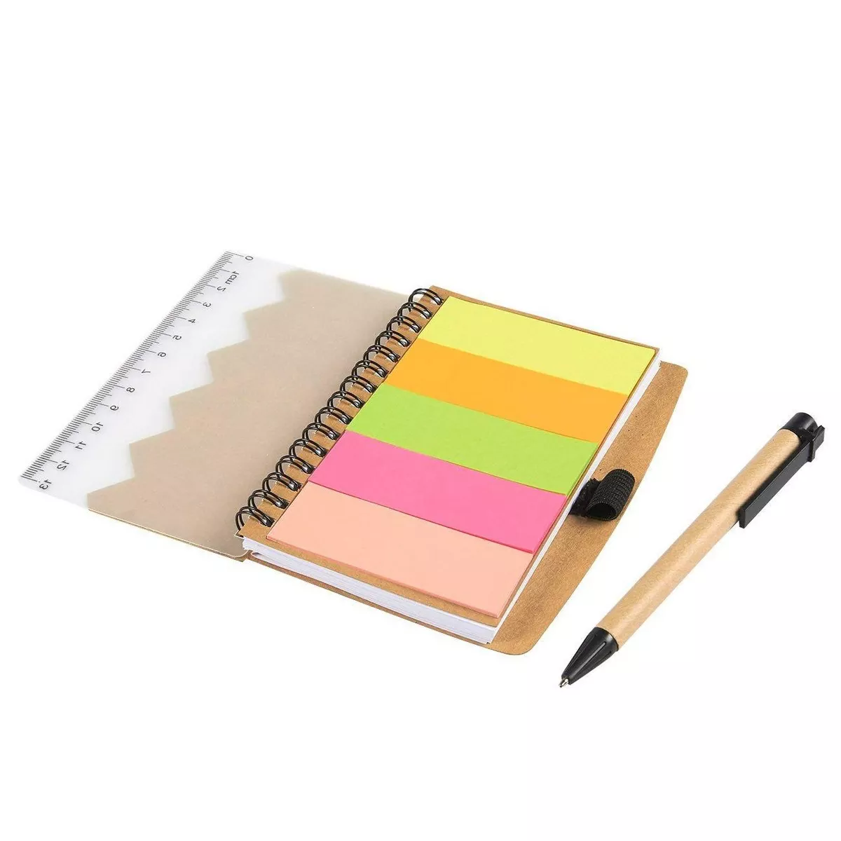 Juvale Spiral Notebook - 6-Pack Lined Notebook with Sticky Notes and Pen, Multi-Functional Memo Book, Brown, 5.5 x 0.5 x 4.25 inches
