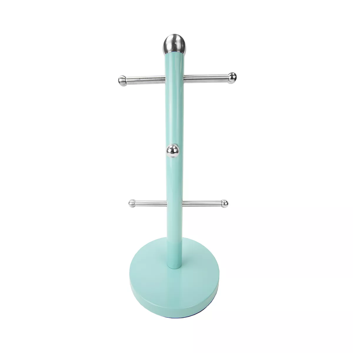 Home Basics Turquoise Collection 6 Cup Steel Mug Tree Holder Stand with Rounded Silver Ends