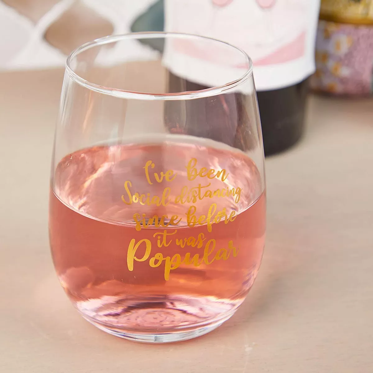 Okuna Outpost Stemless Clear Wine Glasses Cup, I’ve Been Social Distancing Since Before It Was Popular (15 oz)