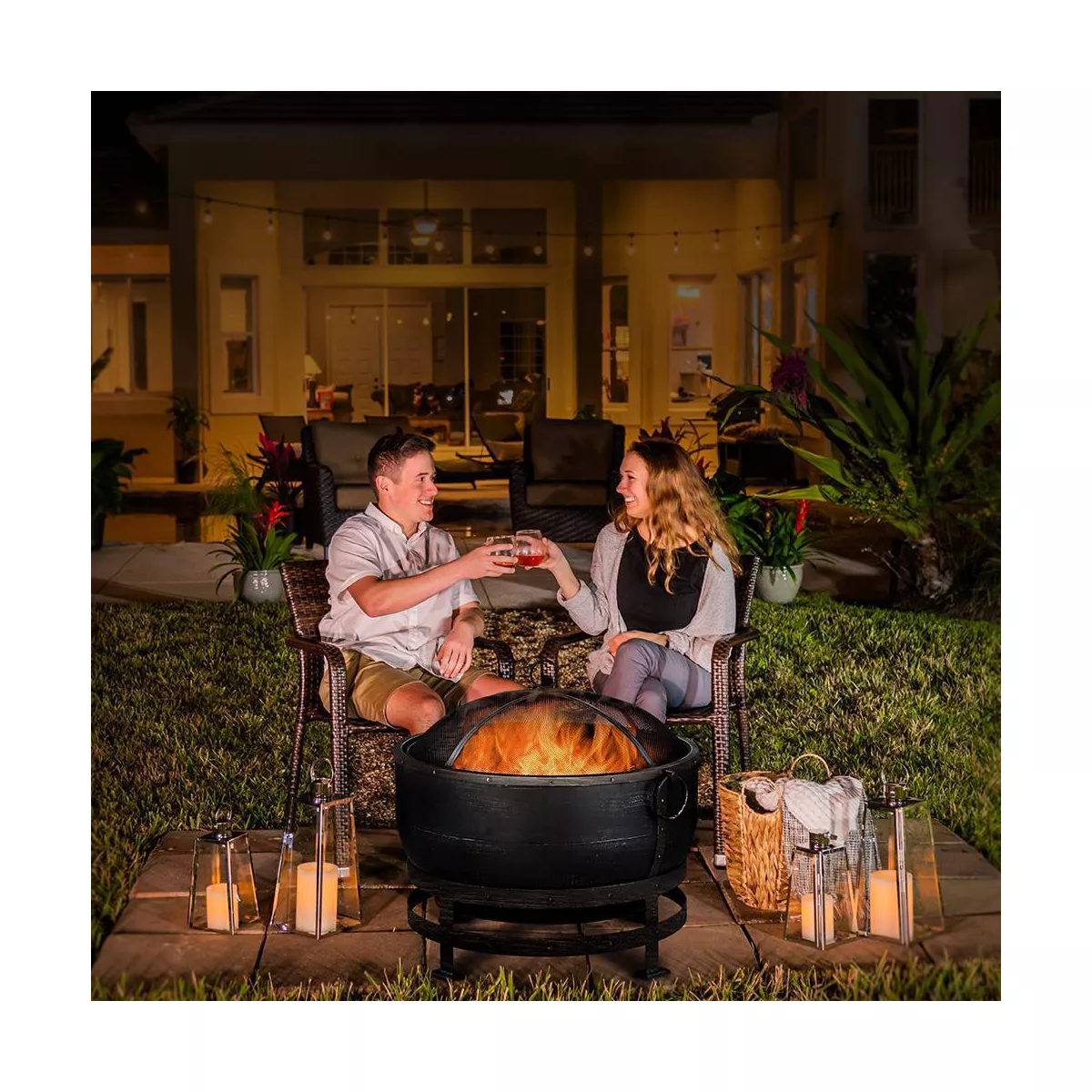Oil Rubbed Bronze Outdoor Wood Burning Firebowl with Kettle Design - Endless Summer