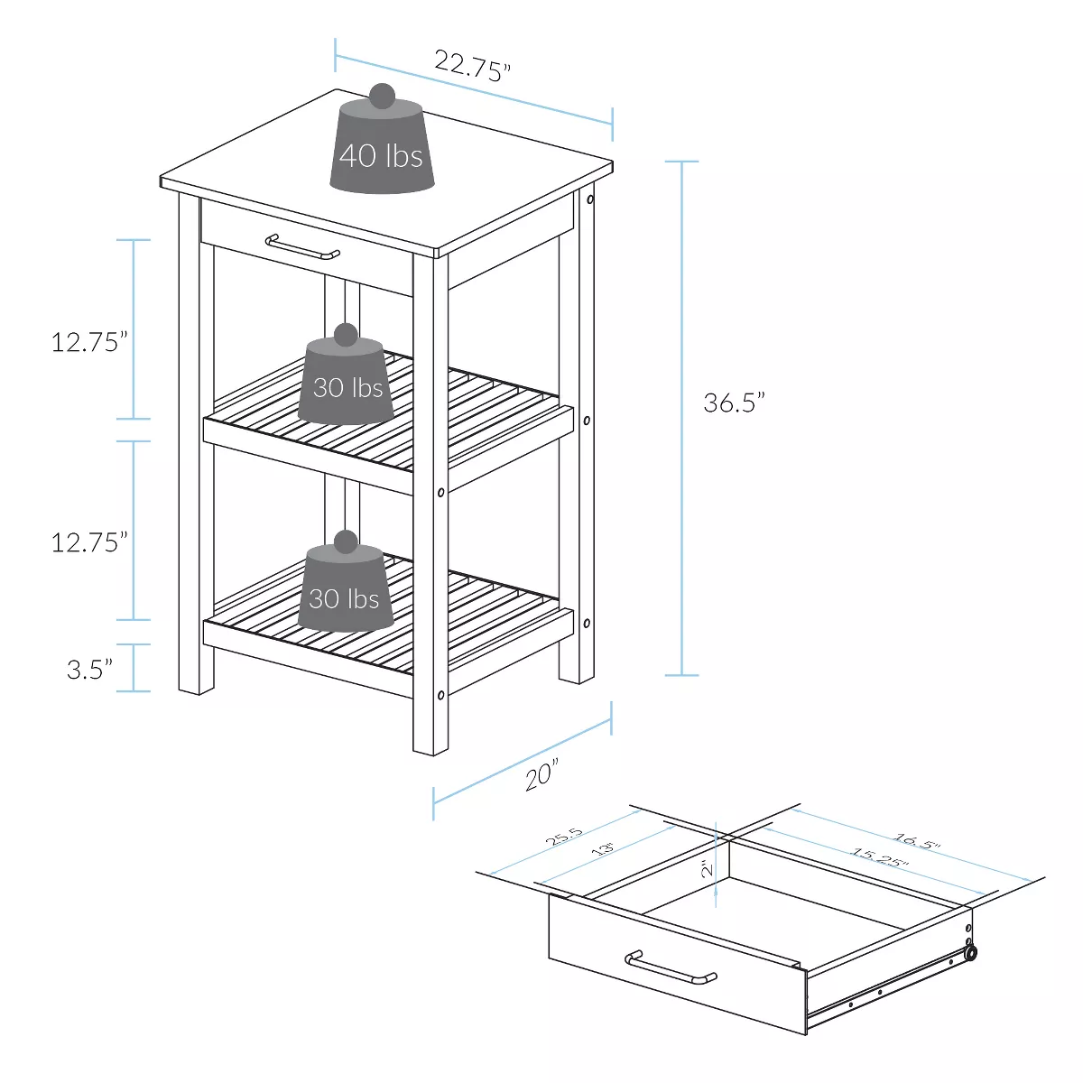 Sunrise Kitchen Island with American Maple Top White/Natural - Flora Home