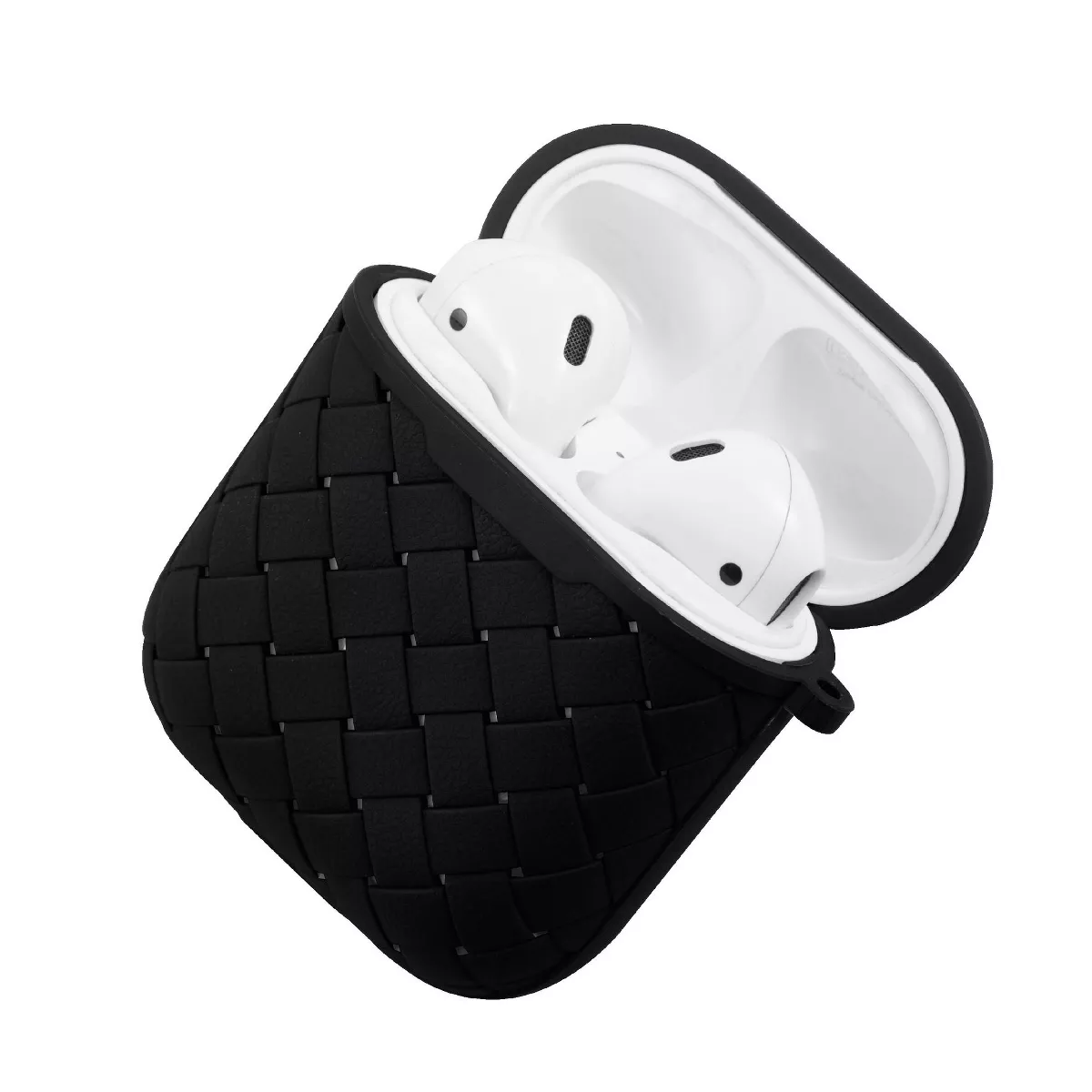 Insten Weave Shape Case For AirPods 1 & 2, Soft TPU Skin Cover with Carabiner, Black