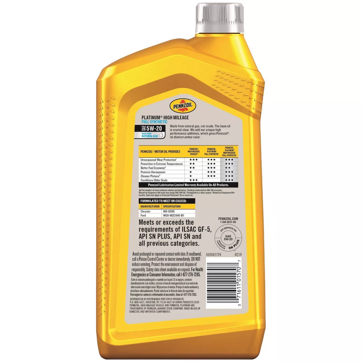 Pennzoil 5W-20 Platinum High Mileage