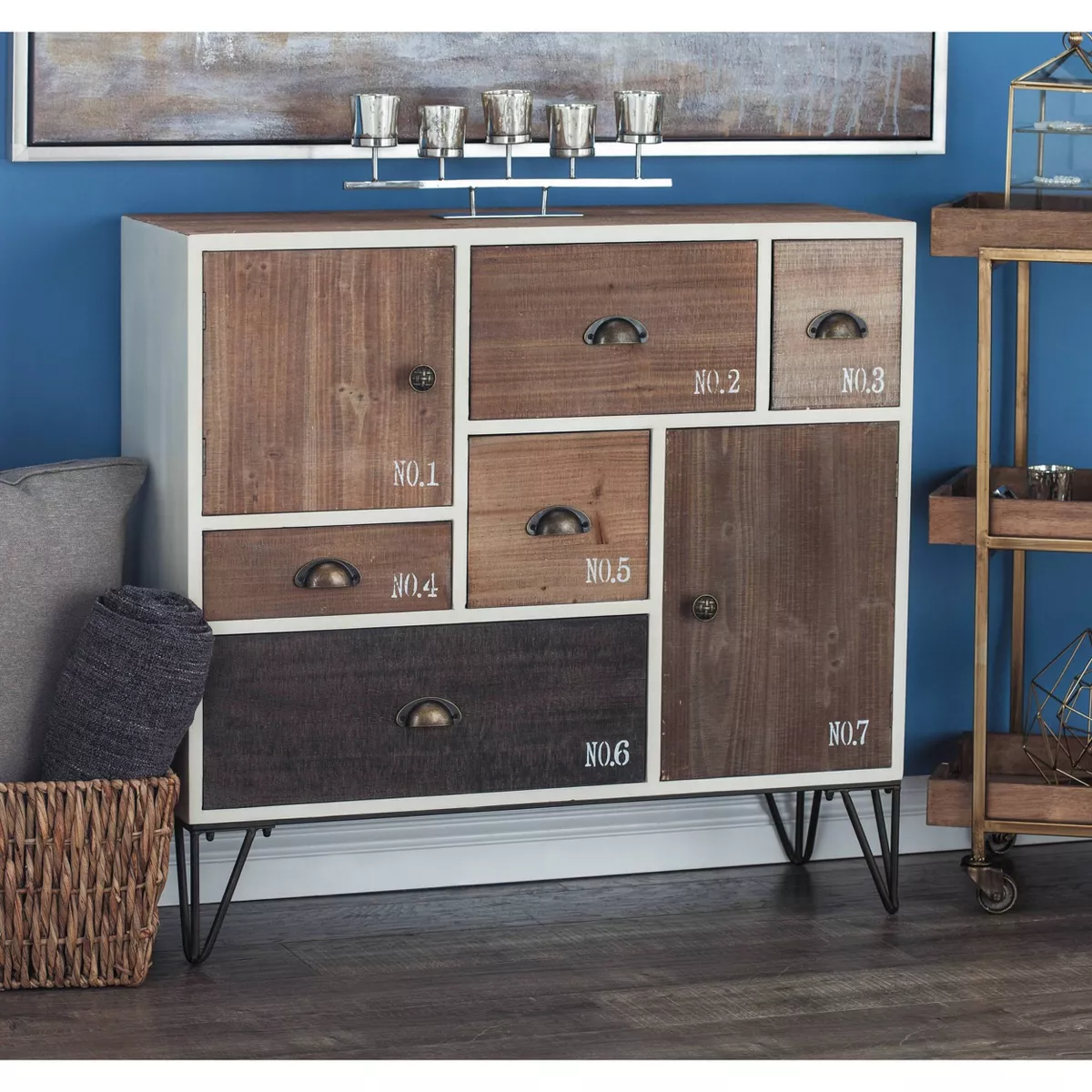 Wood and Metal 7 Drawer Buffet White/Black - Olivia & May