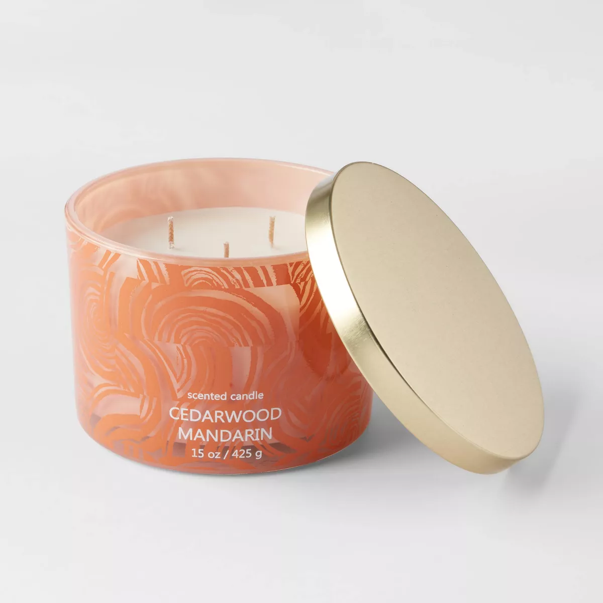 15oz Lidded Glass Jar Graphic Print 3-Wick Candle Cedarwood Mandarin - Opalhouse™
