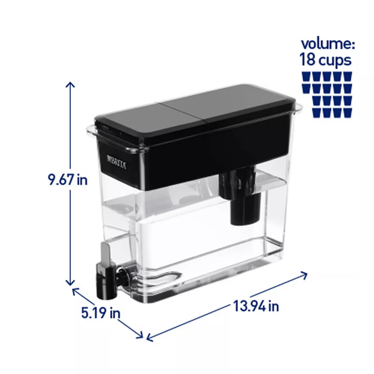 Brita Extra Large 18 Cup UltraMax Water Dispenser and Filter - BPA Free - Black