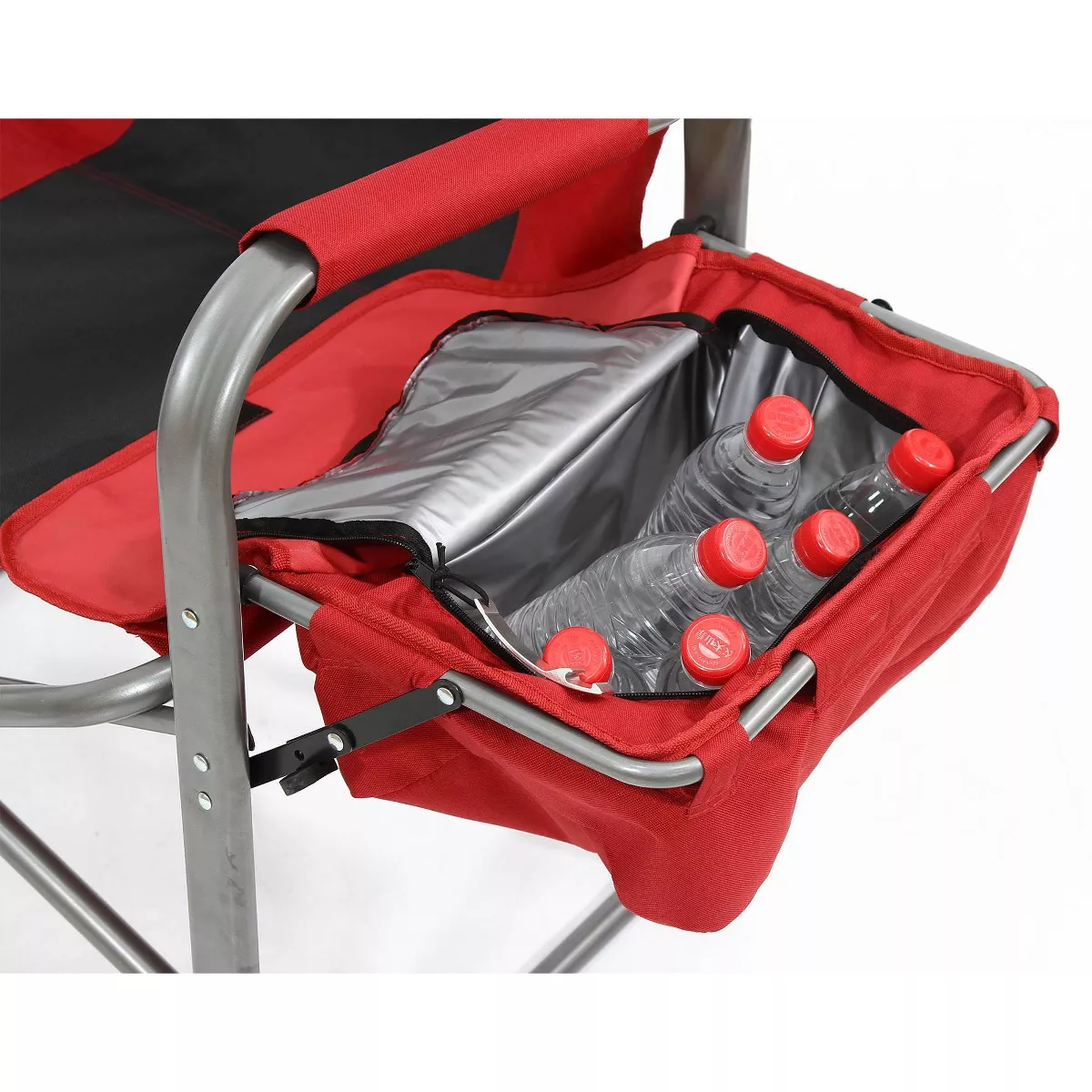 Kamp-Rite Outdoor Camp Folding Director's Chair with Side Table & Cooler, Red