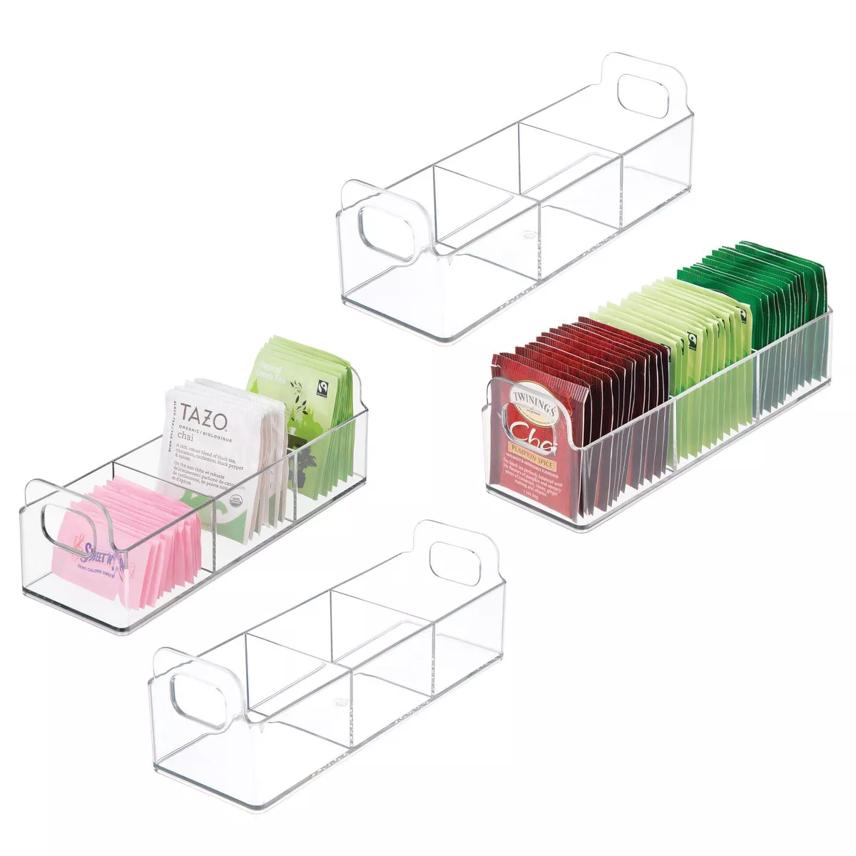mDesign Plastic Kitchen Tea Bag Organizer Storage Caddy Holder, 4 Pack - Clear