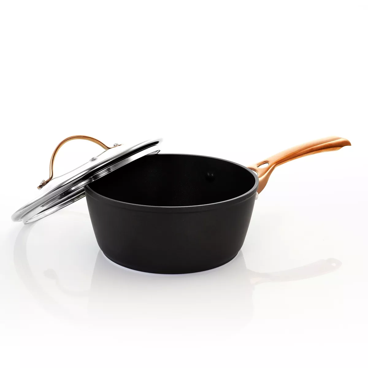 Oster Allsberg 2 Piece 1.7 Quart Aluminum Sauce Pan with Lid and Bronze Handles