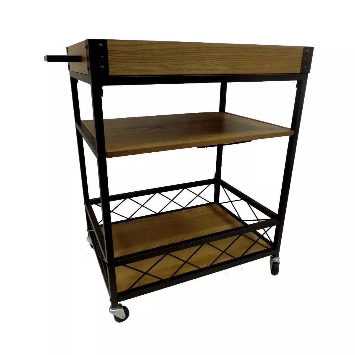 Kitchen Mobile Serving Bar Cart with Shelves and Wine Glass Holder Black/Brown - Benzara