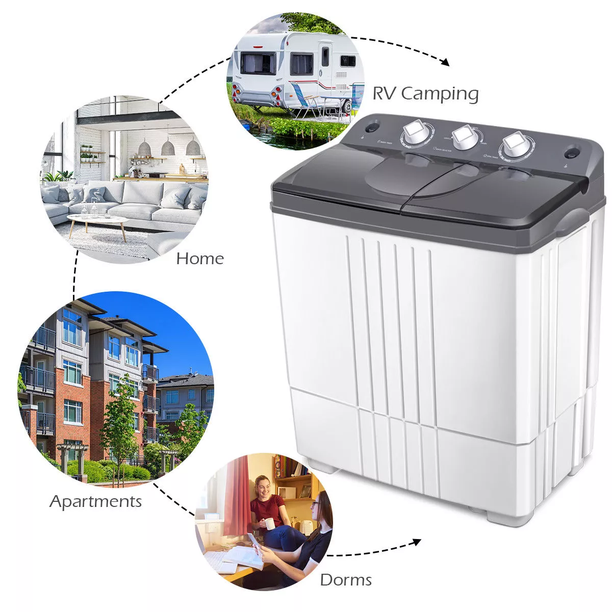 Costway Portable Mini Compact Twin Tub 20Lbs Total Washing Machine Washer Spain spinner