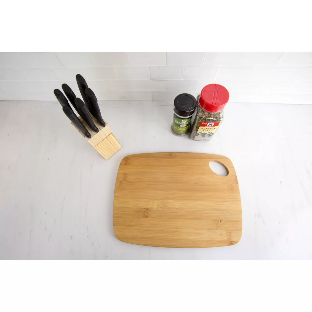 Home Basics 6 Piece Stainless Steel Steak Knife Set with All Natural Wood Display Block